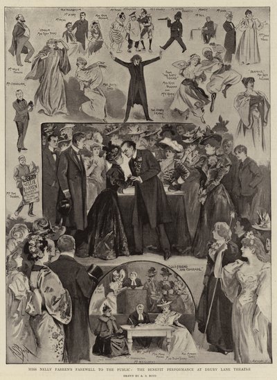 Afscheid van Miss Nelly Farren van het publiek, het benefietoptreden in Drury Lane Theatre door Alexander Stuart Boyd